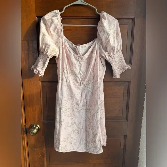 Francesca’s Mi Ami Pink Floral Smocked Sleeve Linen Mini Dress - Picture 2 of 7